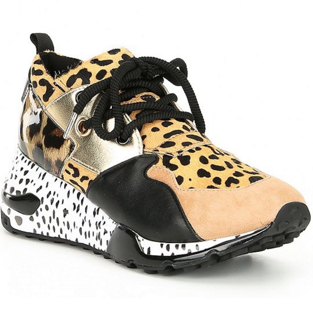 Steve Madden Leopard Print Sneakers with Gold and Black Accents